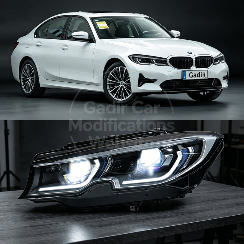 Suitable for 2020–2022 BMW 3 Series G20 Headlight Assemblies: Blue-Eyebrow LED Laser Lens “Spoon” DRL Conversion Kit