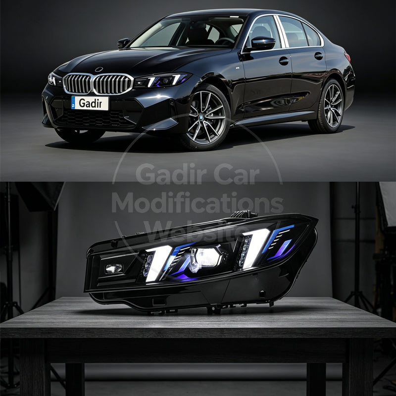 Suitable for 2023–2024 BMW 3 Series G20 Headlight Assemblies: Fangs-Style LED Modification with Interchangeable Dual-Color Daytime Running Lights