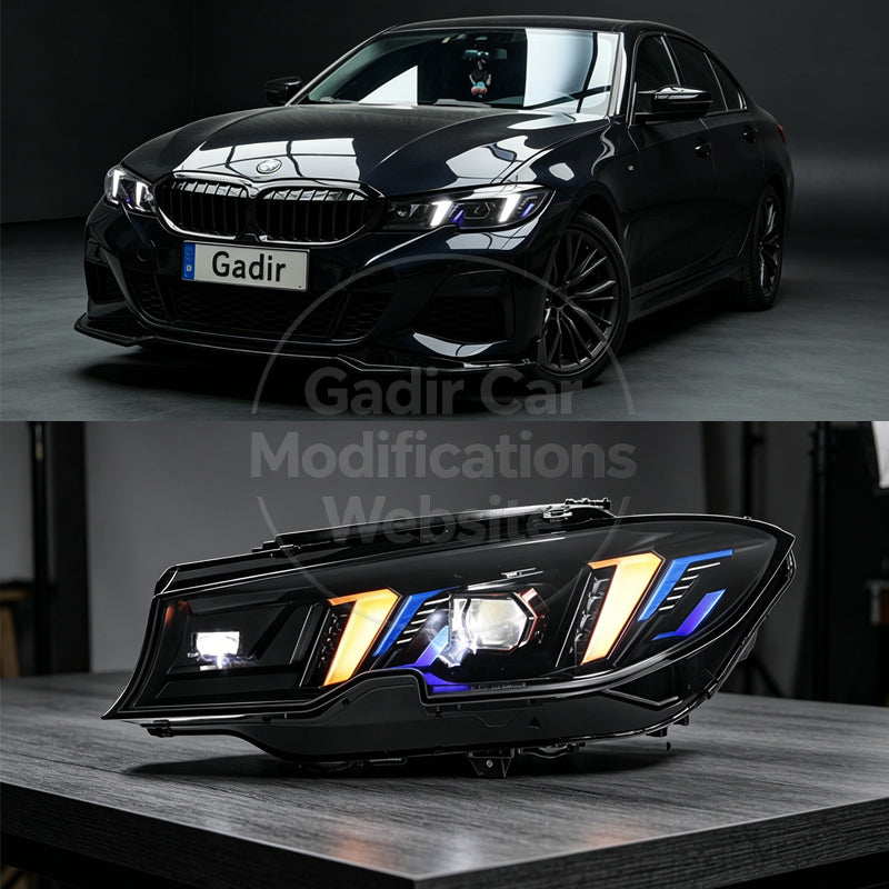 Suitable for 2020–2022 BMW 3 Series G20 Headlight Assemblies: Fangs-Style LED Modification with Interchangeable Dual-Color Daytime Running Lights
