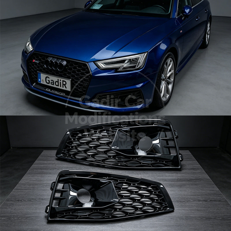 A4 B9/S-Line Fog Light Bezels Modified with Honeycomb Mesh Design