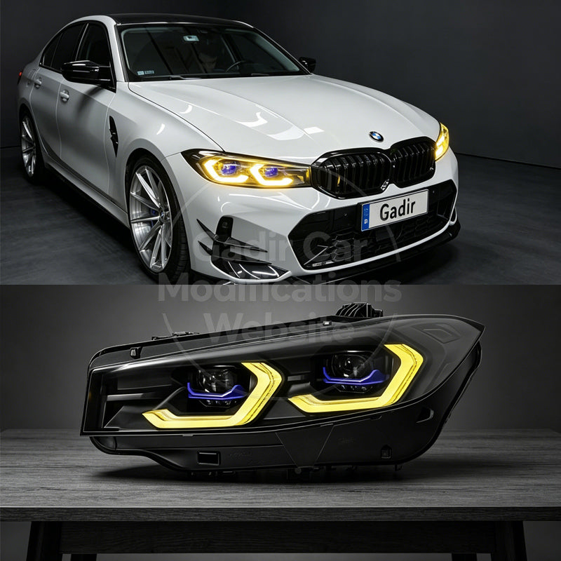 Suitable for 2023–2025 BMW 3 Series G20 Headlight Assemblies: G28 Modified “Spoon” Dual-Color Switchable LED Daytime Running Lights
