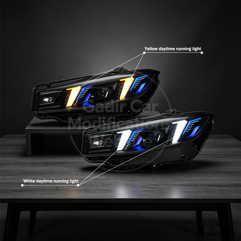 Suitable for 2023–2024 BMW 3 Series G20 Headlight Assemblies: Fangs-Style LED Modification with Interchangeable Dual-Color Daytime Running Lights