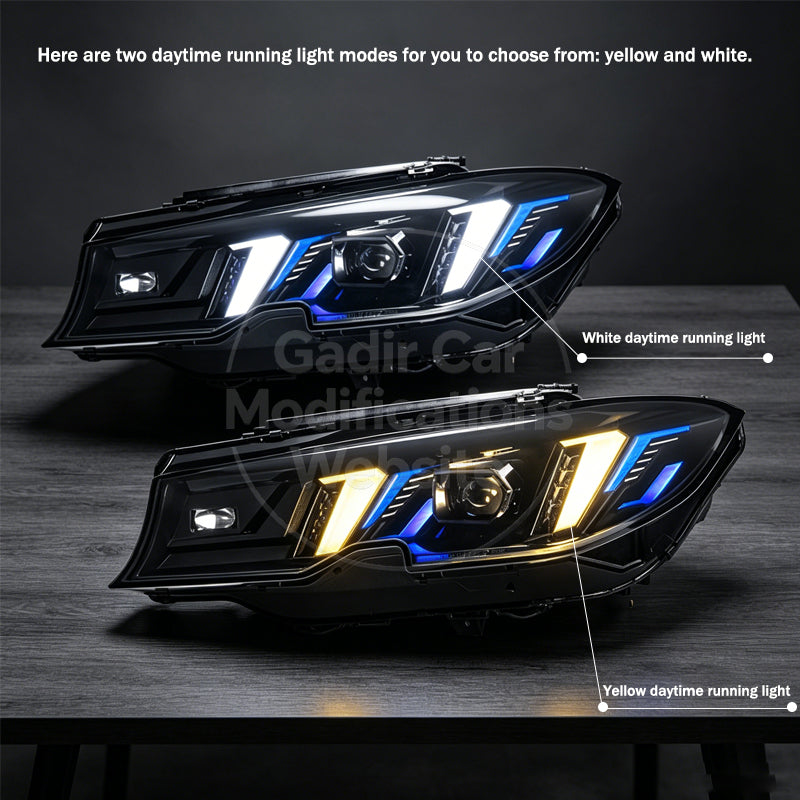 Suitable for 2020–2022 BMW 3 Series G20 Headlight Assemblies: Fangs-Style LED Modification with Interchangeable Dual-Color Daytime Running Lights