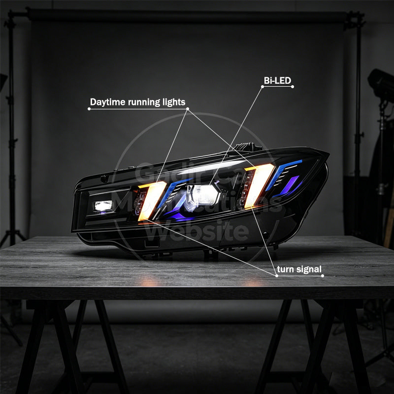 Suitable for 2023–2024 BMW 3 Series G20 Headlight Assemblies: Fangs-Style LED Modification with Interchangeable Dual-Color Daytime Running Lights