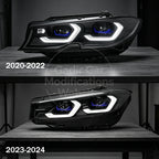 Suitable for 2023–2025 BMW 3 Series G20 Headlight Assemblies: G28 Modified “Spoon” Dual-Color Switchable LED Daytime Running Lights